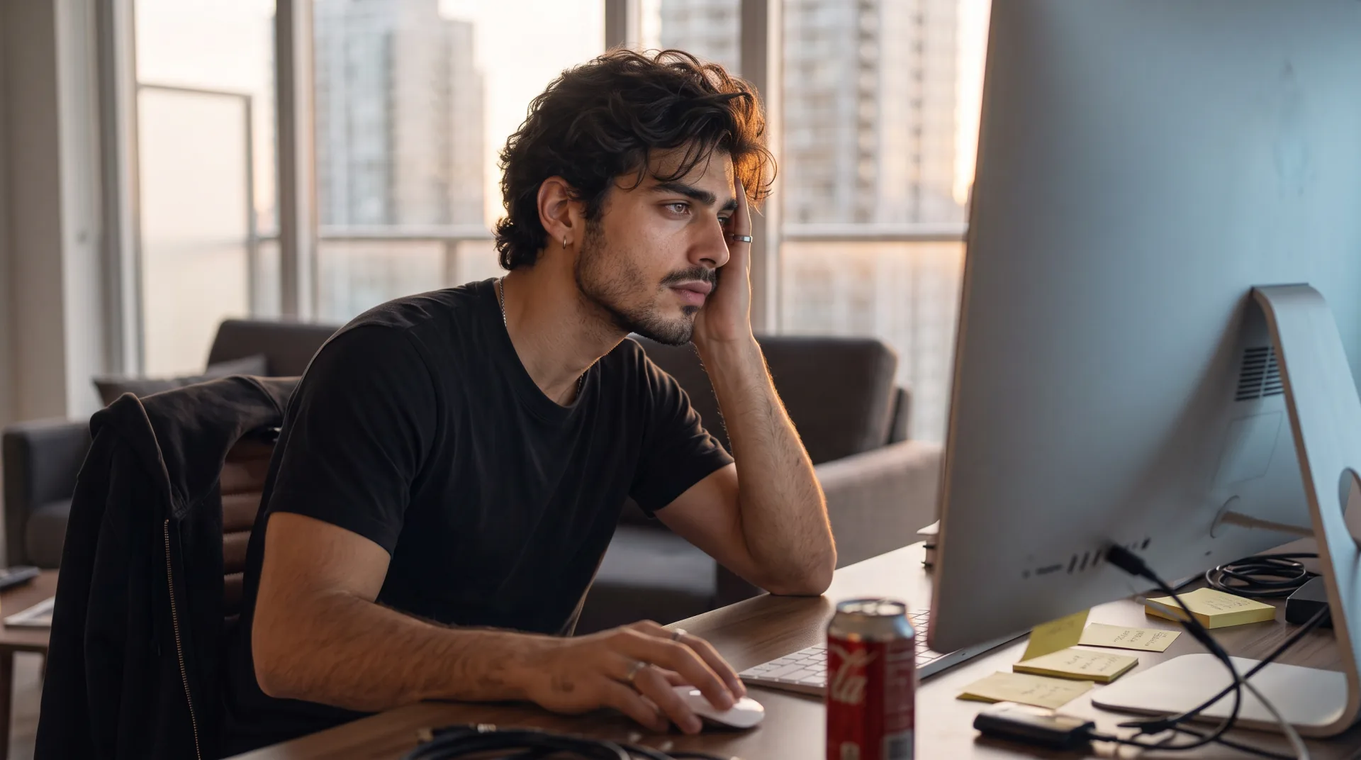 A young man sits at his computer in a high-rise flat at dusk, his head in his hand. Then he lies on the sofa with his dog while his agent works at the screen, and pizza boxes pile up behind him. On the screen: Pizza Order: 11x Meat Lovers. Ordered by your agent. Total $274.89. Approved by you. At the end, white on black: Who is doing the thinking? You have the final say. Do you?